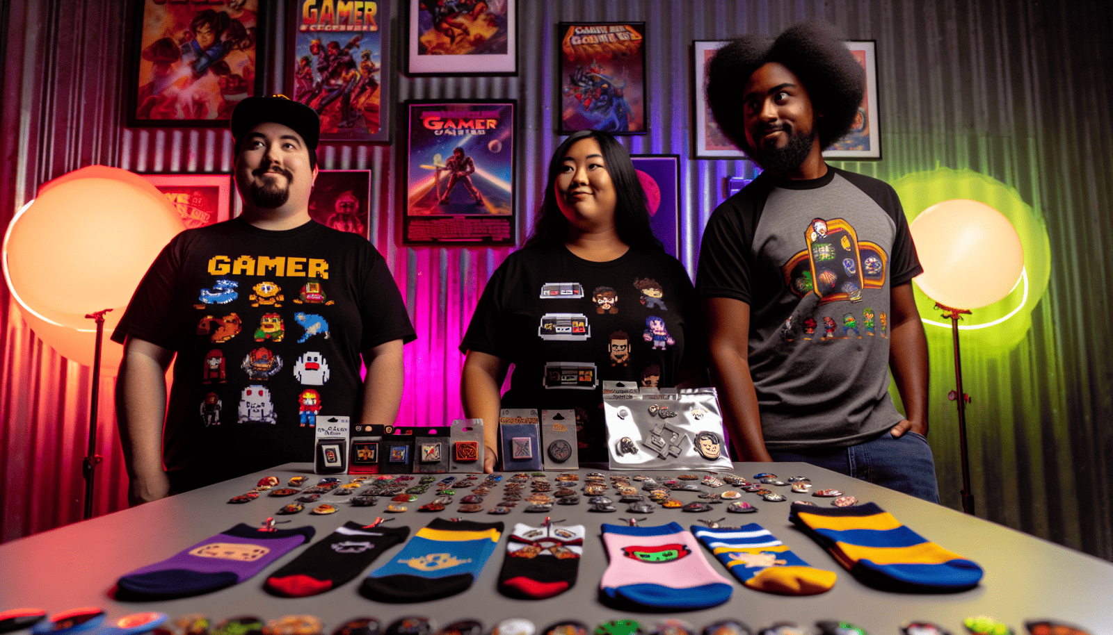 Unique Gamer Apparel and Merchandise featuring retro gamer T-Shirts, gaming socks, and video game collectible pins