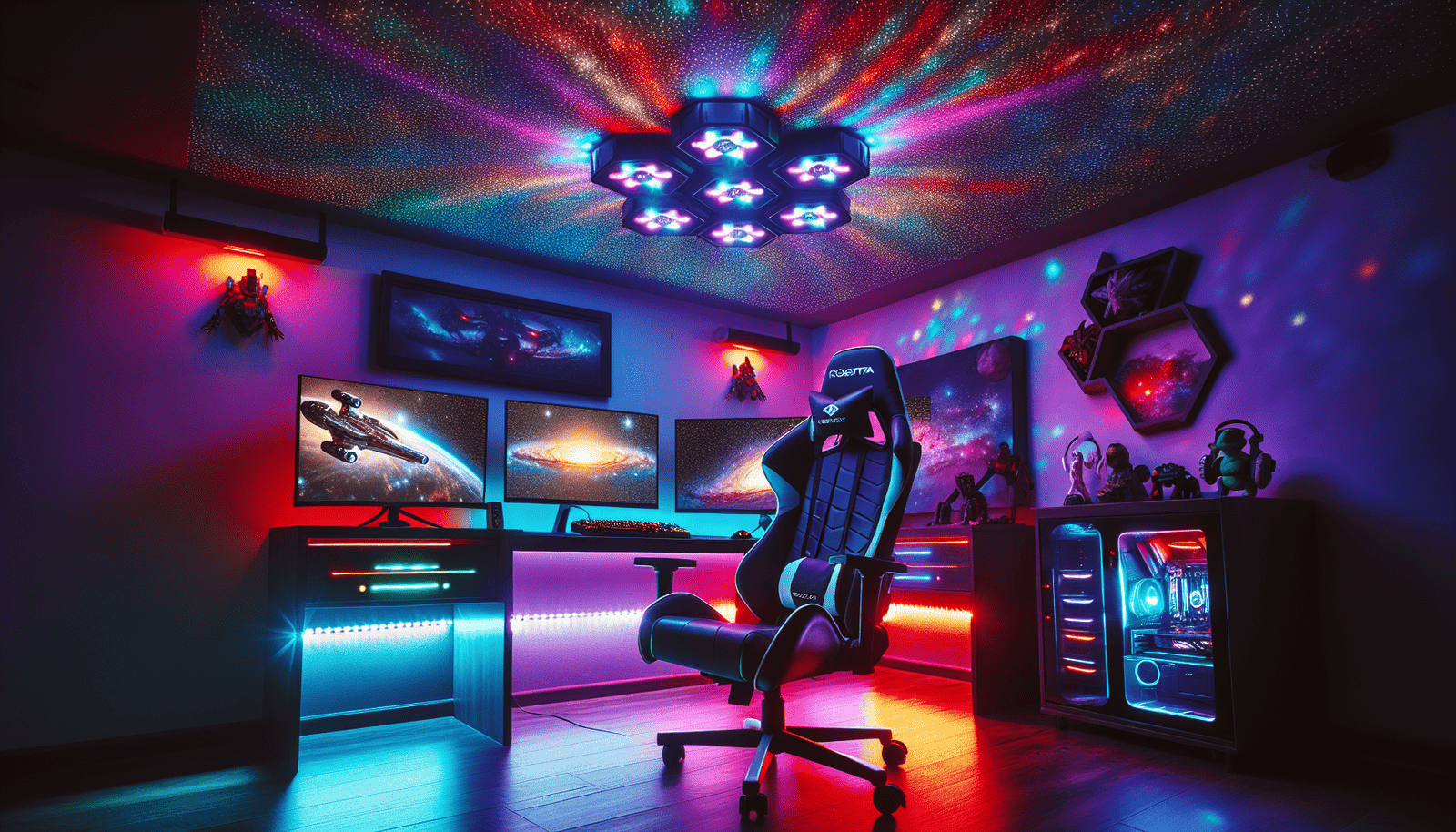 Enhance Their Gaming Setup with LED strip lights, Rossetta Star Projector, and a comfortable gaming chair